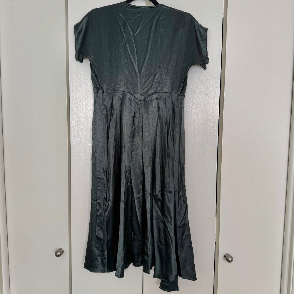 Loco Lindo Green Satin Cascade Wrap Dress - Picture 4 of 5